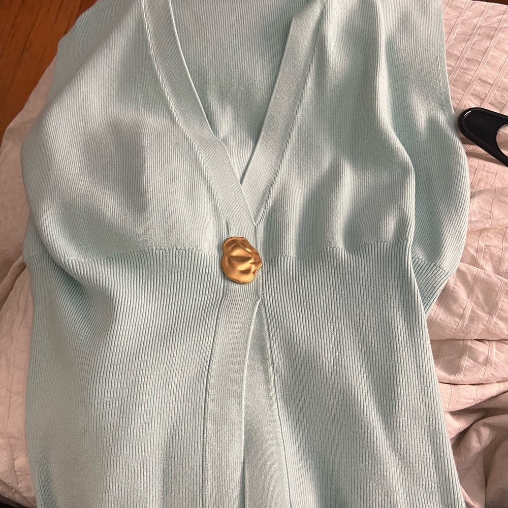 V-Neck Buttoned Detail Sweater Vest - Mint nwt - Picture 2 of 3